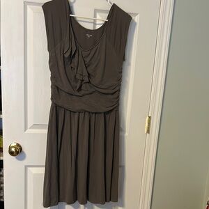 Garnet  Hill Gray Sleeveless Dress with Draped Neckline and Defined Waist